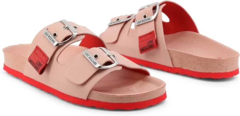 Love Moschino Leren Gesp Flip Flops Pink Dames