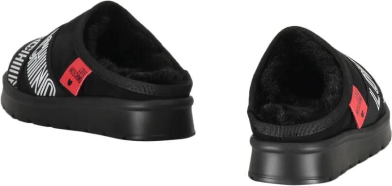 Love Moschino Muiltjes met contrasterende inzetstukken en faux fur Black Dames