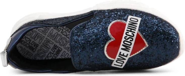 Love Moschino Glanzende Geborduurde Instap Sneakers Blauw Dames