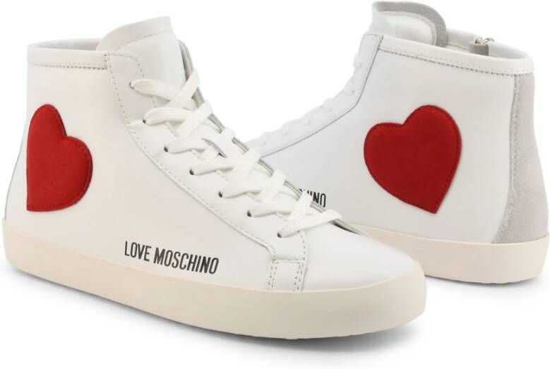 Love Moschino Dames Leren Sneakers met Geborduurde Details Wit Dames