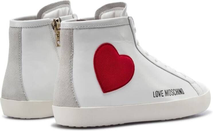 Love Moschino Witte Leren Sneakers met 2 cm Hak Wit Dames