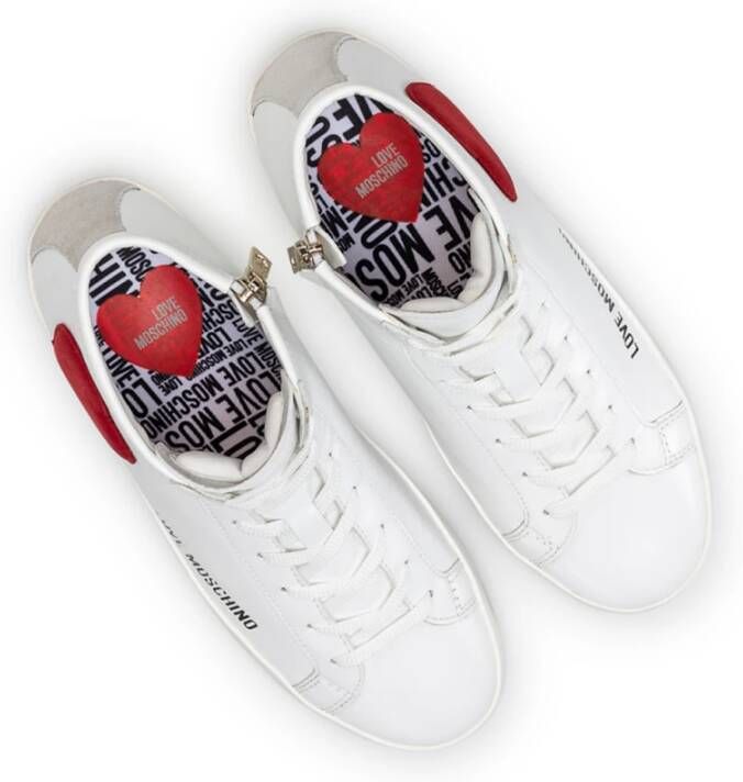 Love Moschino Witte Leren Sneakers met 2 cm Hak Wit Dames