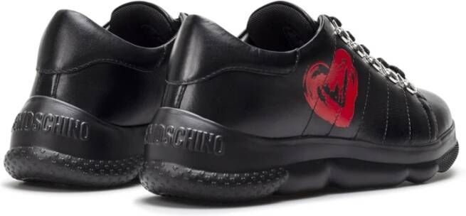 Love Moschino Zwarte Leren Sneakers met 4 cm Hak Zwart Dames