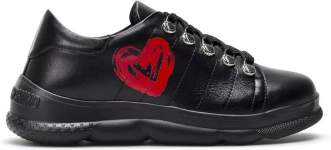 Love Moschino Zwarte Leren Sneakers met 4 cm Hak Zwart Dames