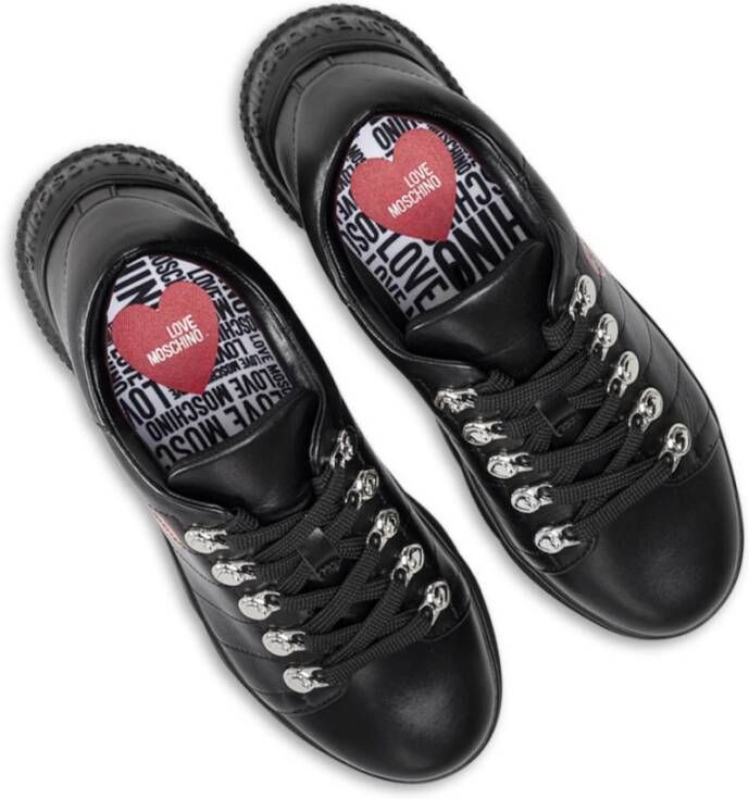 Love Moschino Zwarte Leren Sneakers met 4 cm Hak Zwart Dames