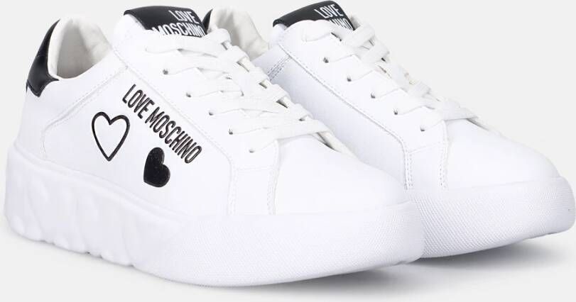Love Moschino Witte Leren Sneakers Comfortabel en Stijlvol Wit Dames