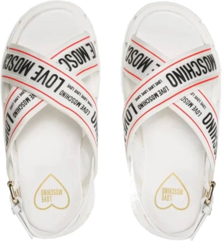 Love Moschino Witte Sandaal met Lintbanden en Logo Lettering