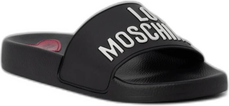 Love Moschino Zwarte bedrukte PVC-slippers met rubberen zool Black Dames