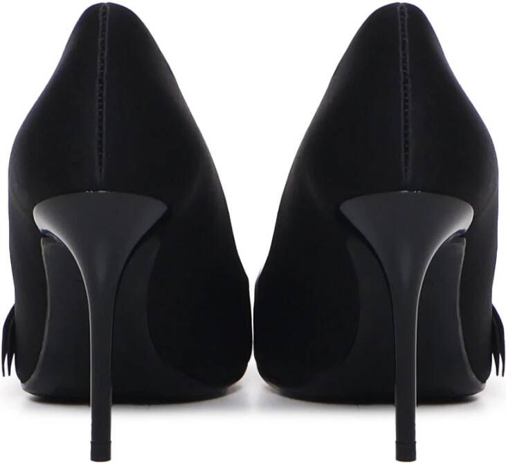 Love Moschino Zwarte Satijnen Platte Schoenen met Fettuccine Decoratie Black Dames