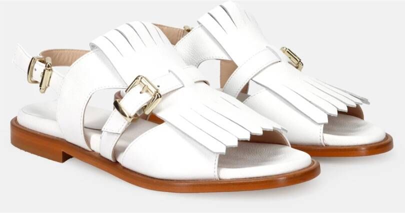 Luca Grossi Witte Leren Franje Sandaal White Dames