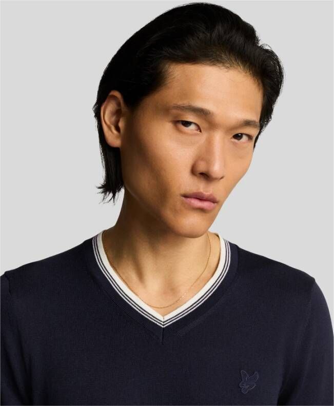 Lyle & Scott Trui met V-hals en contrasterende boorden