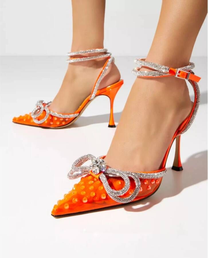 Mach & Mach Oranje Kristal Dubbele Strik Hoge Hakken