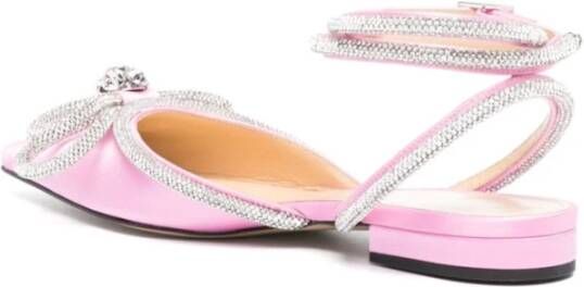 Mach & Mach Roze Satijnen Platte Schoenen Kristalversiering