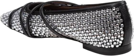 Mach & Mach Zwarte Mesh Ballerina's met Strass
