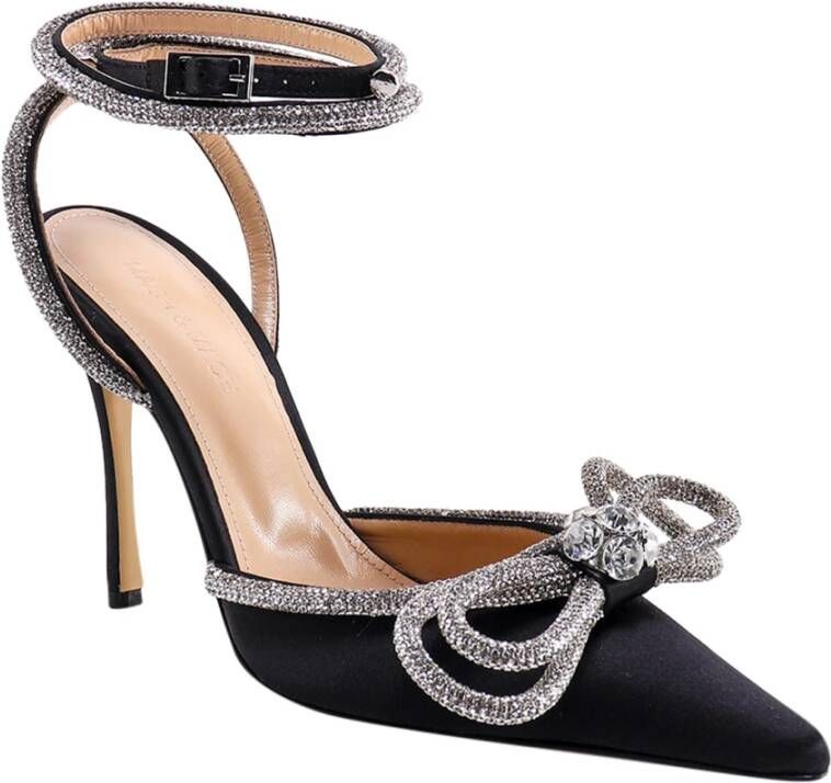 Mach & Mach Zwarte Satijnen Slingback Pumps met Strass Black Dames