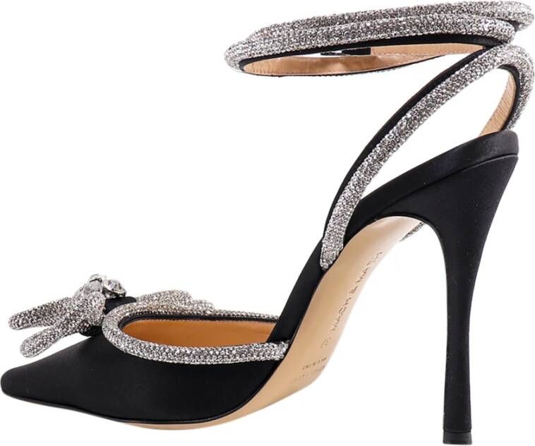 Mach & Mach Zwarte Satijnen Slingback Pumps met Strass Black Dames