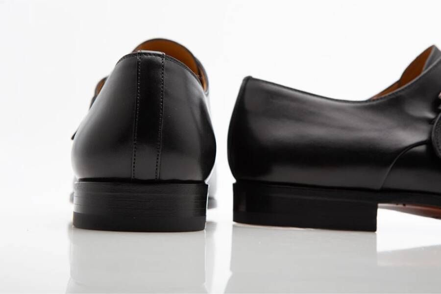 Magnanni Zwarte Leren Monk Strap Schoen Black Heren