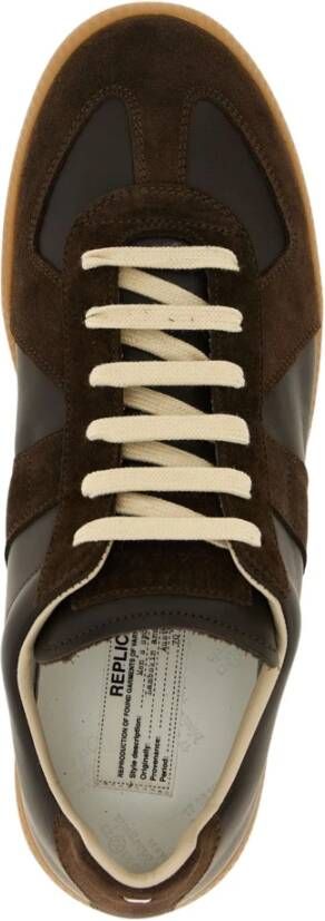 Maison Margiela Bruin Leren Sneakers Vetersluiting Platte Zool