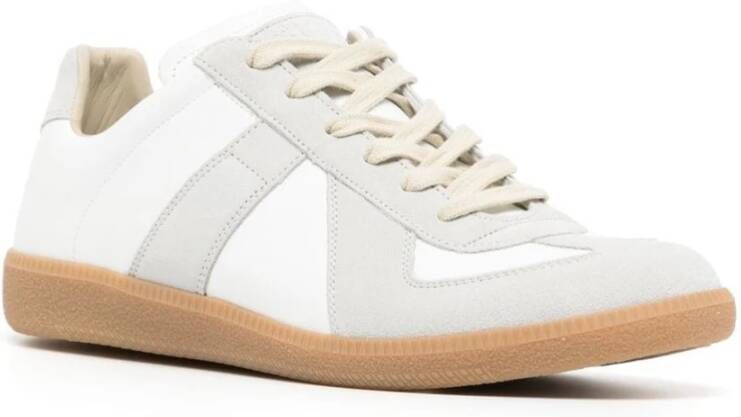 Maison Margiela Witte leren sneakers met suède inzetstukken Witte Leren Sneakers voor Heren White Heren