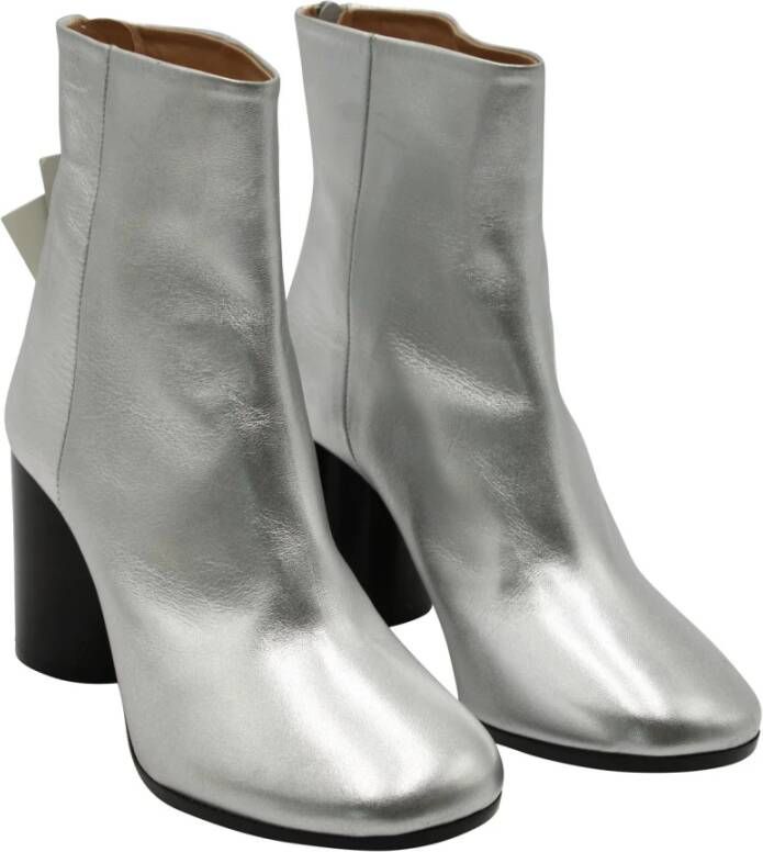 Maison Margiela Zilver Metallic Leren Enkellaarzen Grijs Dames