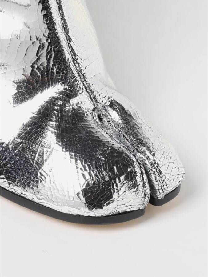Maison Margiela Zilveren Gebarsten Leren Enkellaarzen