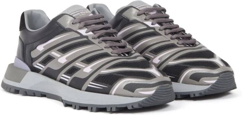 Maison Margiela Zwarte leren sneakers met mesh detail Multicolor Heren