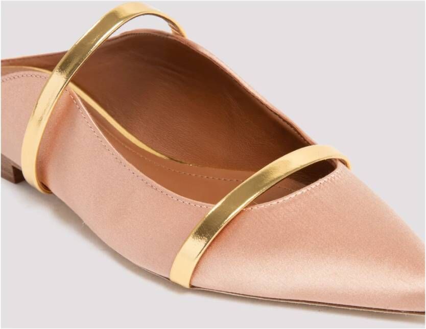 Malone Souliers Blush Gold Zijde Spiegel Leren Platte Schoenen Yellow Dames