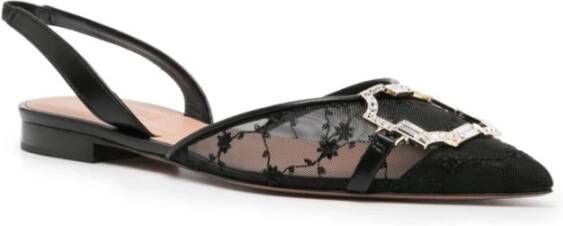 Malone Souliers Zwarte Mesh Bloemenborduurwerk Platte Schoenen Black Dames