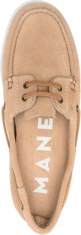 Manebí Beige Veterschoenen met Platte Zool