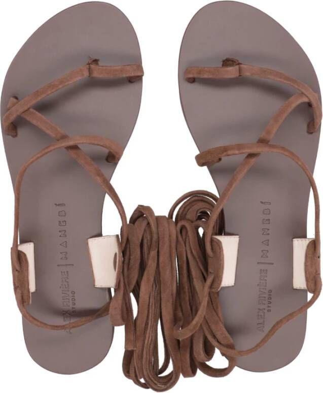 Manebí Leren Band Sandalen Brown Dames