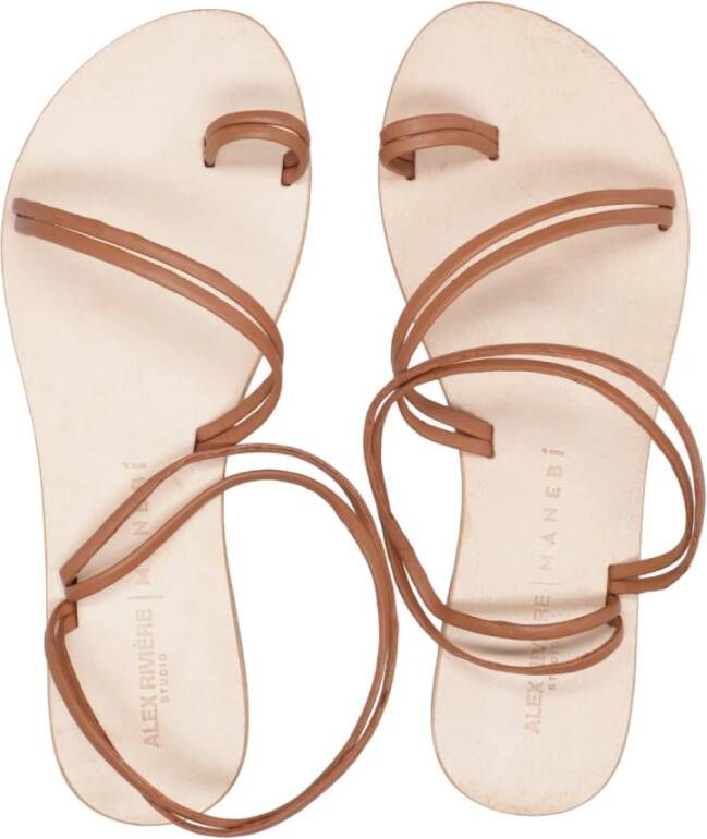 Manebí Leren Bruine Sandalen met Banden Brown Dames