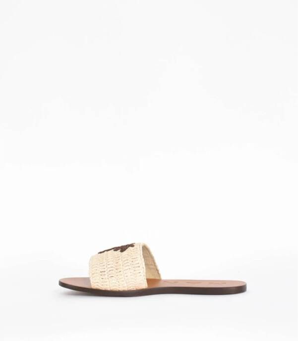 Manebí Rafia Palm Geborduurde Platte Sandalen
