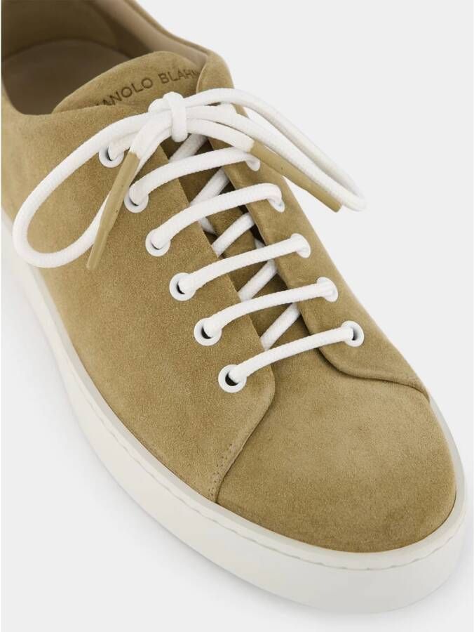 Manolo Blahnik Beige Suède Sneakers Minimalistische Stijl