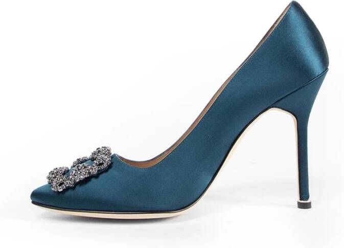 Manolo Blahnik Blauwe Kristal Gesp Stiletto Hak Schoen