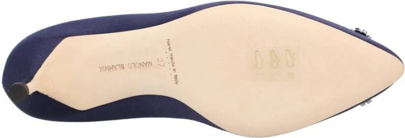 Manolo Blahnik Blauwe Satijnen Kristal Gesp Pumps