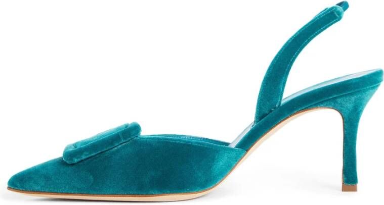 Manolo Blahnik Blauwe Fluwelen Slingback Stilettohakken Blue Dames