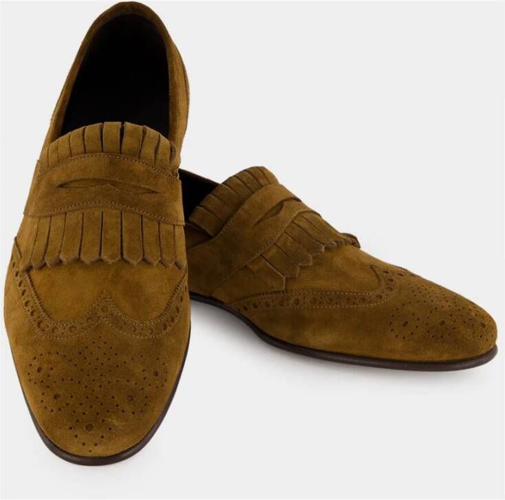 Manolo Blahnik Bruine Suède Kiltie Loafers met Broguing
