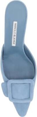 Manolo Blahnik Elegante Suède Kitten Heel Pumps met Gesp Blue Dames