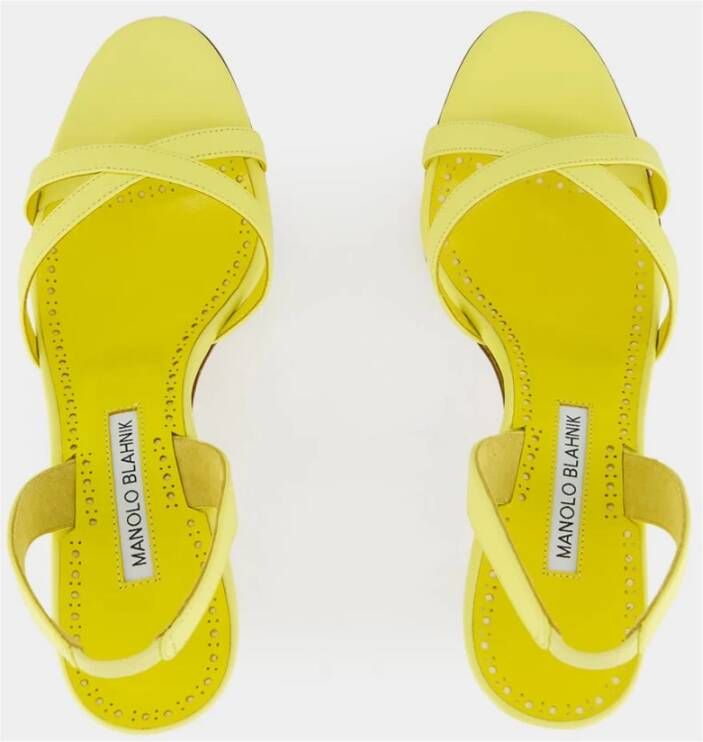Manolo Blahnik Gele Nappa Sandalen met H-Hak