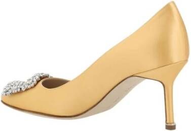 Manolo Blahnik Gele Zijden Satijnen Kristal Pumps Yellow Dames