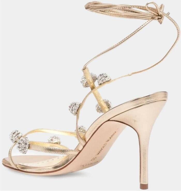 Manolo Blahnik Gouden Satijnen Strappy Sandalen