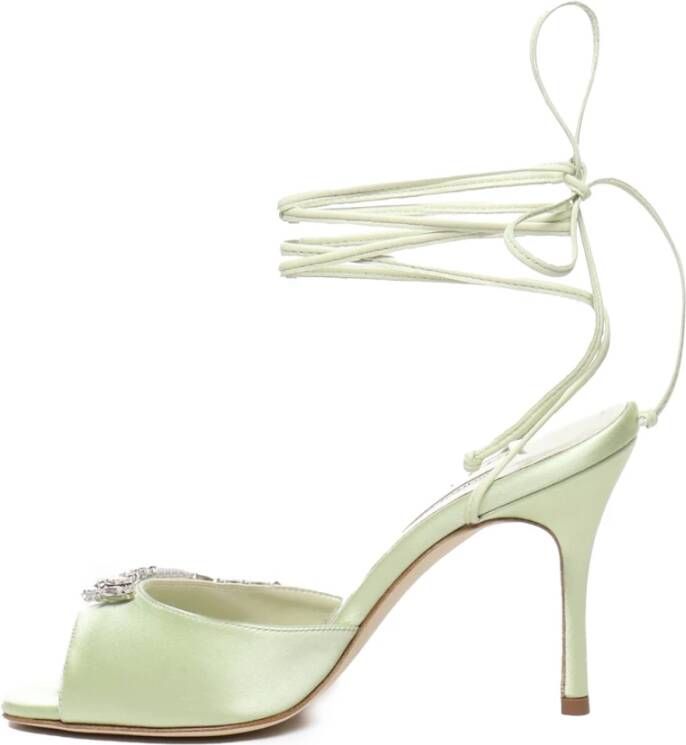 Manolo Blahnik Groene sandalen met kristallen en kegelhak Green Dames