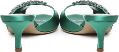 Manolo Blahnik Groene Satijnen Kristallen Sandalen Green Dames