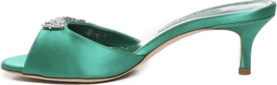 Manolo Blahnik Groene Satijnen Kristallen Sandalen Green Dames