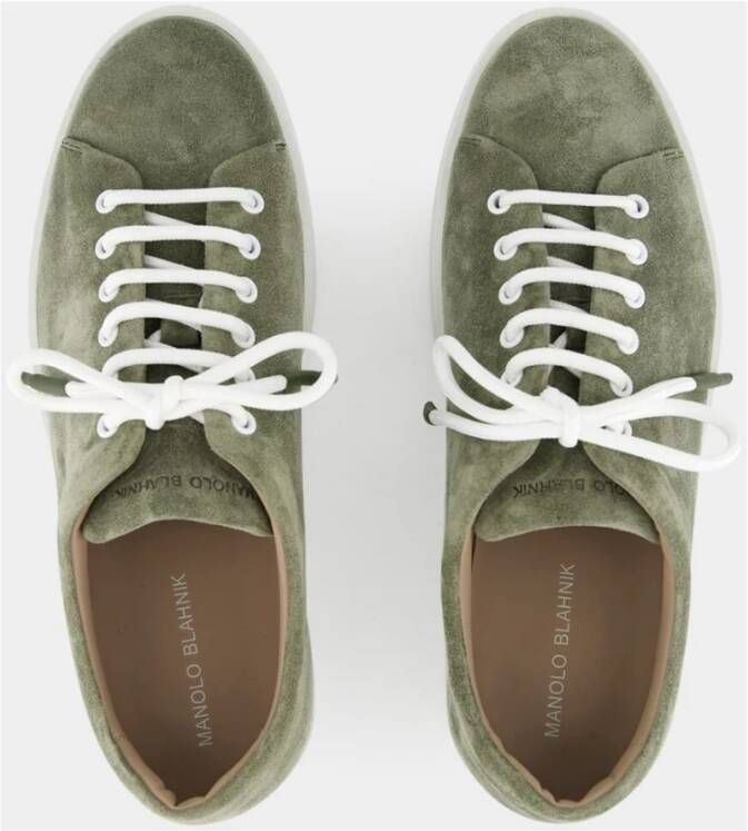 Manolo Blahnik Khaki Suède Veterschoenen