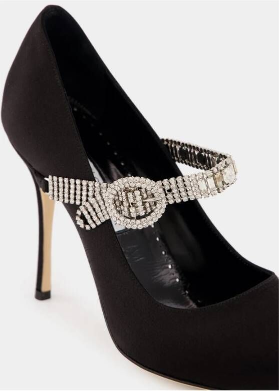 Manolo Blahnik Kristalband Zwarte Satijnen Pumps