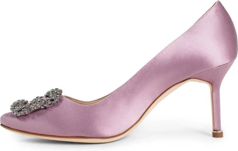 Manolo Blahnik Kristallen Gesp Stiletto Hak Paars Satijn Purple Dames