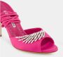 olo Blahnik Kristalversierde Roze Satijnen Sandalen - Thumbnail 2