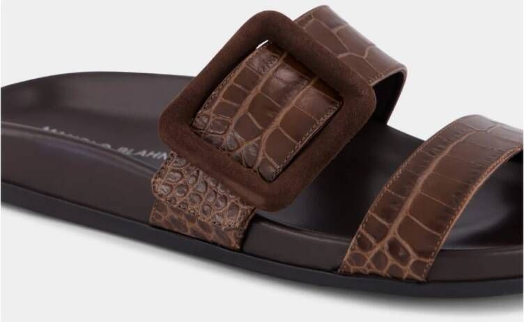 Manolo Blahnik Krokodil Ontwerp Leren Platte Sandalen