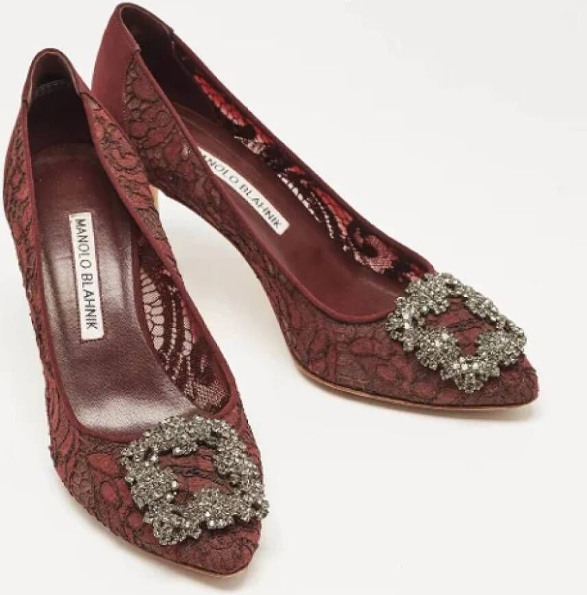 Manolo Blahnik Pre-owned Lace heels Red Dames